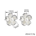 Silver Tone White Enamel Pearl Cherry Blossom Stud Earrings view 4