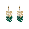 Layered Gold White and Green Palm Leaf Dangle Earrings view 5