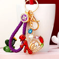 Jeweled Chinese Fortune Character Keychains with Braided Loop Options view 3