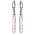 Blue Green Crystal Chain Tassel Stud Earrings Fashion Jewelry view 5
