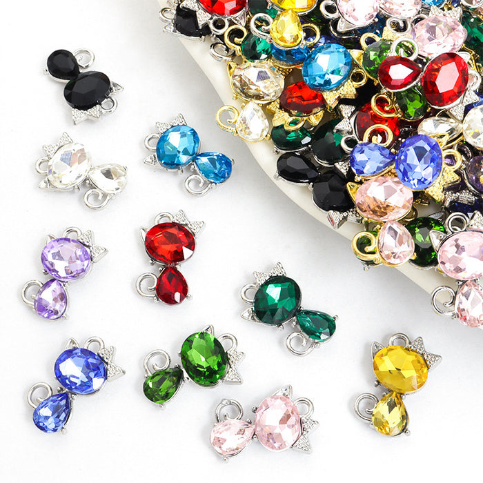 Faceted Crystal Cat Charms in Ten Colors and Two Metal Tones