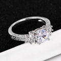Round Clear Solitaire Floral Side-Cluster Ring Silver Tone view 3