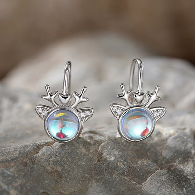 Image 5 showing iridescent reindeer hoop earrings