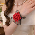 Rose And Sheer Ruffle Wrist Corsage In Red White Or Pale Pink view 6