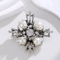 White Cross Geometric Crystal Pearl Look Metal Brooch Pin view 4