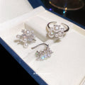Silver Crystal Drop Ear Clip Pearl Flower Clip Open Ring view 2