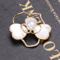 White Shell Effect Double Flower Brooch With Pearl Center view 3