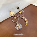 Asymmetrical Sun Moon and Star Long Drop Hook Earrings view 4