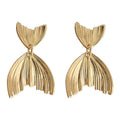 Gold Double Fish Tail Mermaid Fluted Drop Stud Earrings view 5