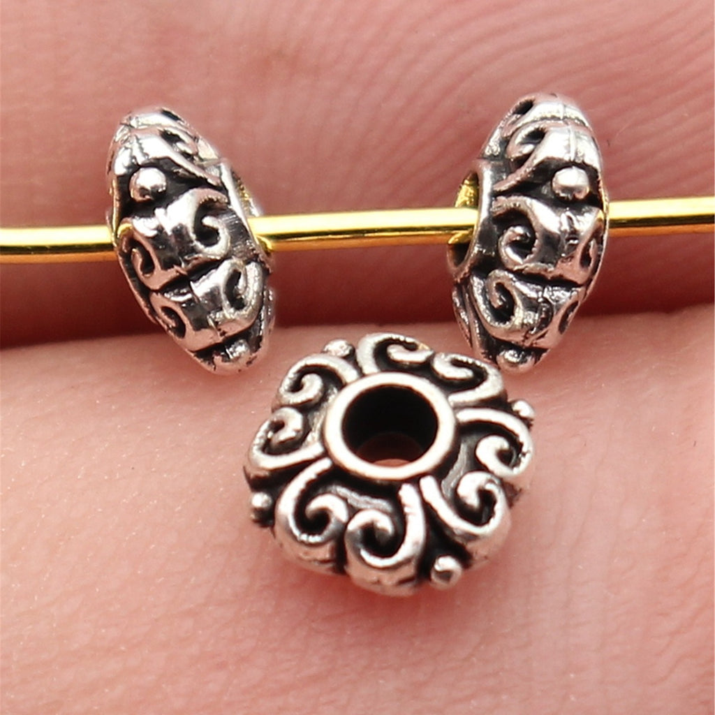 6.6x6.6x3mm 0.3g Antique Silver Zinc Alloy Double Sided Pattern Round Spacer Beads for Bracelet Making