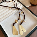 Brown Cord Gold Teardrop Tassel Necklace Bracelet Earrings view 6