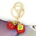 Persimmon Enamel Keychain Gold Tone Lucky Fruit Bag Charm view 12