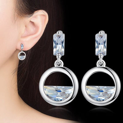 Geometric circle clear baguette drop studs with ear model inset