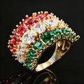 Gold-Tone Three-Row Red Clear Green Square Stone Ring Sizes 6-10 view 2