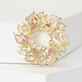 Curved Crystal Leaf Wreath Brooch in Four Color Finishes view 3