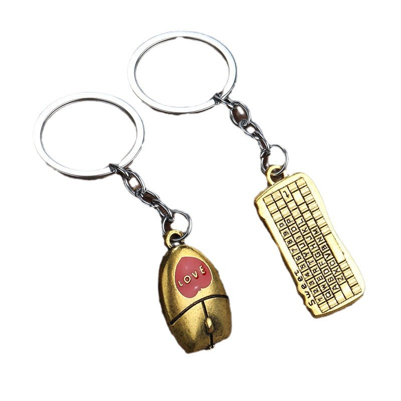 Mouse and Keyboard Zinc Alloy Couple Keychain Gift Pendant