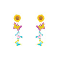 Sunflower and Multicolor Butterfly Cascade Stud Earrings view 5