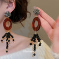Black Brown Circle Bead Necklace Tassel Earring Styles view 3