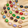 Emerald-Cut Glass Stone Necklace Bracelet Gold Steel Colors view 4