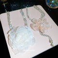 Fabric Flower and Fine Chain Layered Necklace in Two Colors view 4
