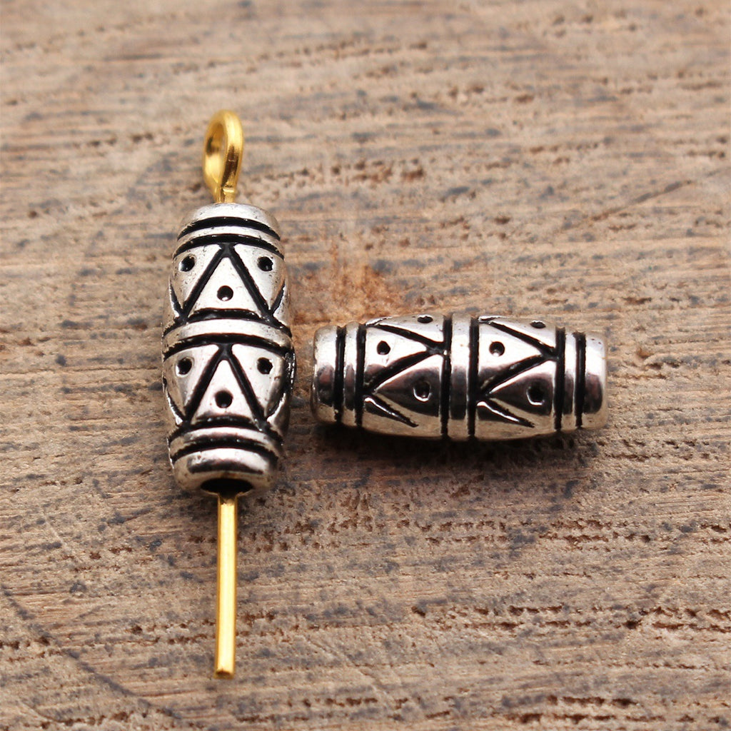 11x4.9x4.7mm 0.77g Antique Silver Zinc Alloy Serrated Texture Tube Spacer Beads for Bracelet Making