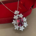 Red Cushion-Cut Floral Pendant Necklace on a Silver-Tone Chain view 4