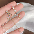 Gold Tone Blue Star Moon Asymmetric Long Chain Stud Earrings view 4