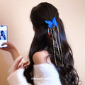 Blue Knit Butterfly Duckbill Clip Red Bead Chain Tassels view 3