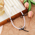 Faux Pearl Choker Necklaces Satin Ribbon Bow Gold Heart view 11