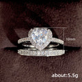 Heart Stone Two Band Ring Set in Silver Tone With Clear Crystal Accents view 5