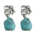 Silver Irregular Stud Turquoise Stone Drop Earrings view 5