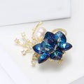 Layered Blue Crystal Flower Brooch With Pearl and Spray Stems view 3