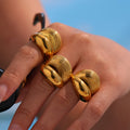 Open Ring Stainless Steel Smooth Top Ribbed Texture Gold Silver view 3