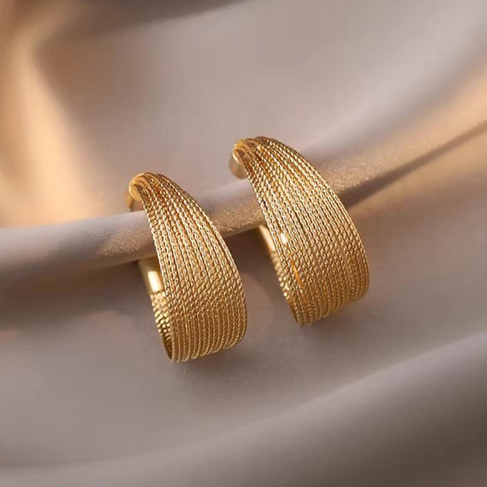Gold Tone Textured Wide Huggie Hoop Statement Earrings
