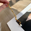 Gold Plated Square Link Chain Pearl Charm Bracelet view 4