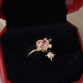 Gold Pink Heart Crystal Open Adjustable Ring Star Charm view 4
