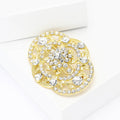 Openwork Crystal Floral Medallion Brooch in Gold Tone view 2