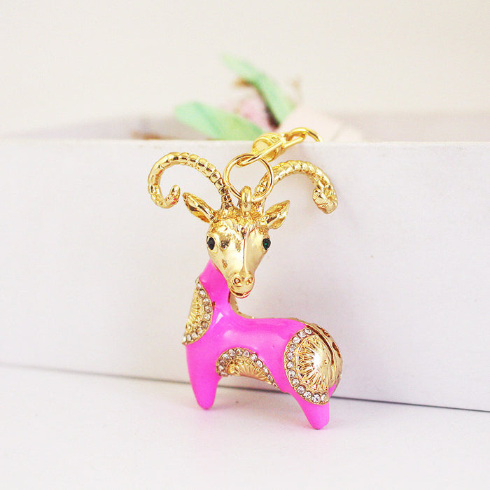 Rhinestone Goat Animal Car Keychain Metal Bag Charm Gift