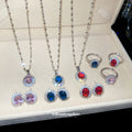 Silver Round Crystal Necklace Ring Stud Sets 5 Colors view 3