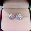 Silver Tone Sunburst Clear Stone Stud Earrings Polished Metal Jewelry view 3