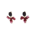 Black Oval and Red White Orchid Flower Stud Earrings view 5