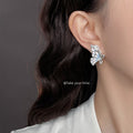 Silver Tone Pastel Blue Pink Butterfly Stud Earrings For Women view 2