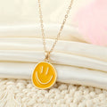 Gold Tone Colorful Enamel Oval Smiley Face Pendant Necklaces view 3