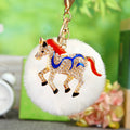 Crystal Winged Horse Keychains with Faux Fur Pompoms and Plain Options view 12
