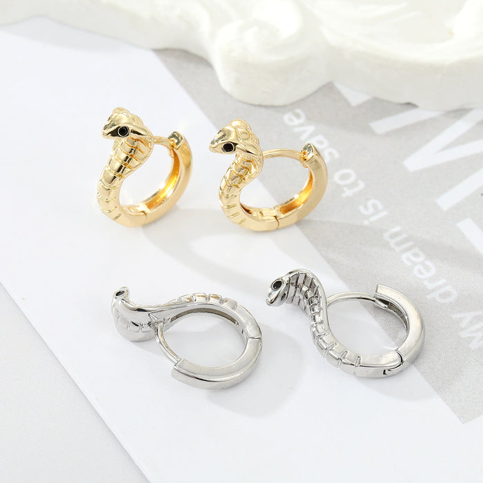 Gold and Silver Tone Sculpted Cobra Huggie Earrings