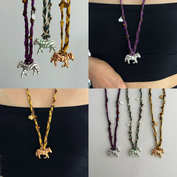 Braided Cord Zebra Pendant Necklaces in Two Colors