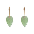 Mint Green Glass Leaf Hook Earrings Clear Crystal Accent view 5