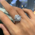 Round Floral Cluster Halo Ring In Polished Silver Tone view 5