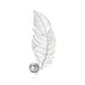 Textured Feather And Pearl Brooch in Gold or Silver Tone view 2