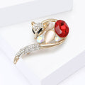 Crystal Fox With Red Stone Brooch With Polished Metal And Sculpted Decorative Details view 3